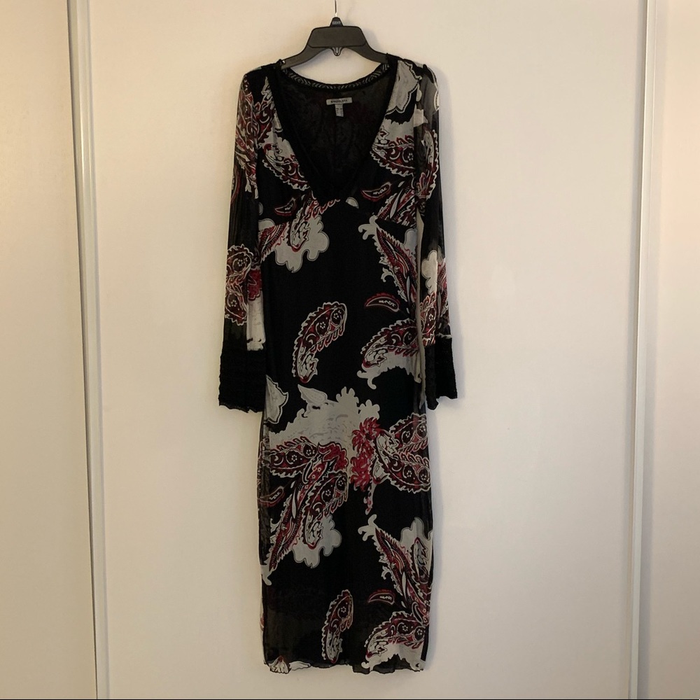 Bandolera Paisley Stretch Bodycon Long-Sleeved Midi Dress-38 (#1)